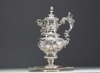 A very imposing ewer and tray in solid silver in the Italian Renaissance style.