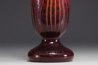 Le Verre Français - Acid-etched multi-layered glass vase decorated with tobacco leaves, signed.