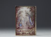 Ball book in enamelled porcelain and silver decorated with a romantic scene, Viennese work.