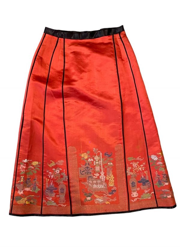 China - Embroidered red silk skirt.