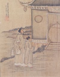 China - Set of six paintings on silk, representation of wise men and dignitaries, early 20th century.