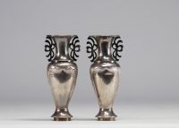 Pair of solid silver vases decorated with bamboo and flowers, l Chinese hallmarks