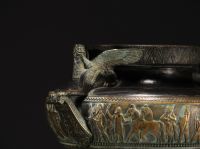 Bronze bowl on foot with Etruscan motifs, late 19th century.