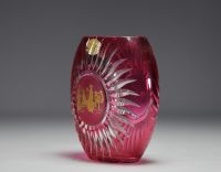 Val Saint Lambert - Red lined vase, gold Chinese decoration, signed under the base.