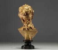 Bust of a young girl in bronze with gilded patina, published by the 