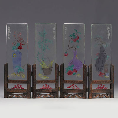 China - engraved glass table screen, early 20th century.