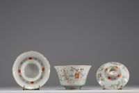 Chine - Ensemble de six bols couverts et un bol en porcelaine polychrome, époque XIXème.