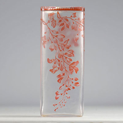 Val Saint Lambert vase dégagé l'acide à décor floral orangé vers 1900