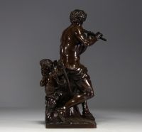 Antoine COYSEVOX (1640-1720) ‘Faune et satyre’ Bronze with brown patina, signed on the terrace.