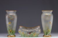 LEGRAS (Attr. to) Set of glassware decorated with ducks and irises.