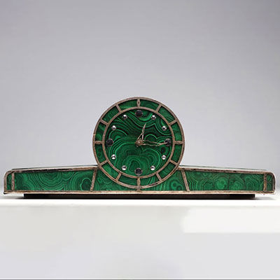 Imposante horloge art déco en malachite et argent ca 1930