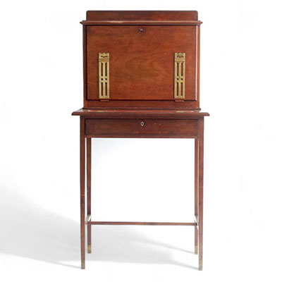 Small neo-Sheraton style desk in mahogany and bronze, circa 1930.