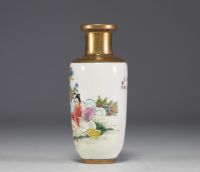 China - Polychrome porcelain vase decorated with an erotic scene, mark under the piece, Republic period.