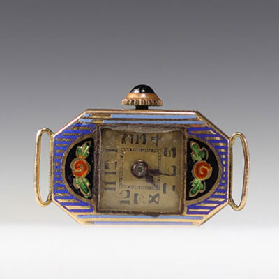 Montre pour dame en or jaune et émail d'époque - Art Déco