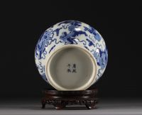 China - A blue-white porcelain vase decorated with lions, Kangxi mark.