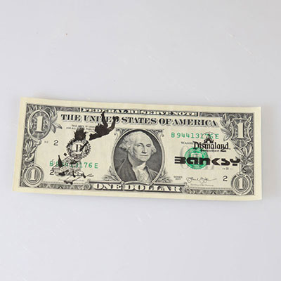 BANKSY (born 1974), after Dismal dollar Seals on genuine dollar bill Stamp of the signature and stamp of Dismaland on the right