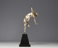 Georges MORIN (1874-1950) ‘Danseuse au serpent’ Art Deco sculpture in silvered bronze, signed.