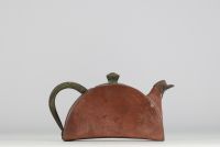 China - Yixing clay scholar's teapot, bronze handle, lid and spout, Qing Dynasty.