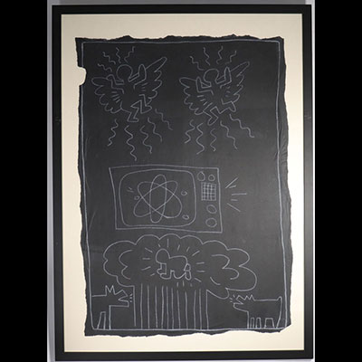 Keith HARING (attributed) SUBWAY DRAWING, circa 1980 Original chalk drawing on black paper.