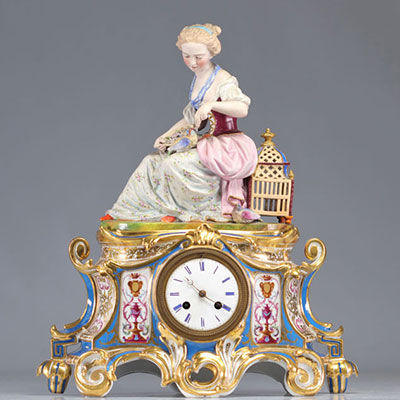 Jacob PETIT (1796 - 1868) Att. porcelain clock depicting a young woman with birds 19th century