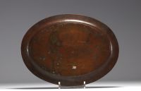 Iran - Copper and black lacquer tray with floral decoration, 19th-20th century