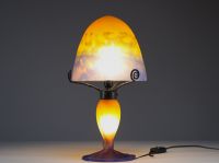 MULLER Frères Lunéville - Art Nouveau mushroom lamp in marmorated glass, double signature.