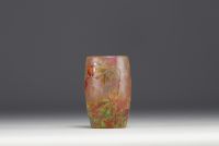 DAUM Nancy - Small vase in acid-etched multi-layered glass decorated with Coeur de Ginette, signed.