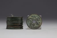 China - set of sixteen sapèques, bronze coins dating from the 17th century