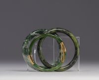 China - set of three round Jade and stone bracelets, Republic period.