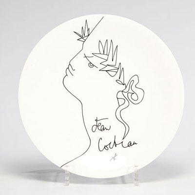 Jean COCTEAU (1889-1963) profile Limoges porcelain plate (France)