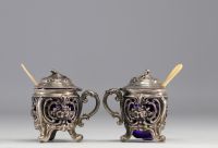 Pair of solid silver mustard pots, 19th century.