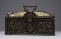 Brass, bronze and embossed leather case, late 19th century.