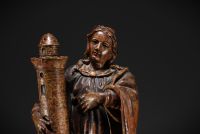 Statue de Sainte-Barbe - Sculpture en bois polychrome d'époque XVIIIe siècle.