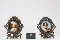 Guido RENI (1575-1642) after - Pair of paintings on porcelain KPM Berlin, portrait of Beatrice Cenci, black forest wood frame, 19th century.