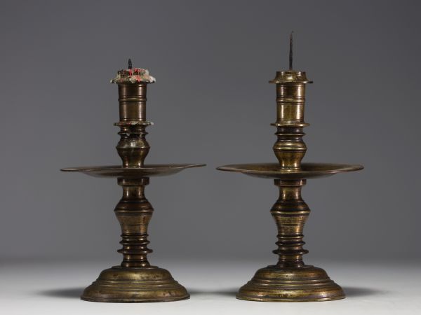 North India - Pair of 17th century candlesticks.