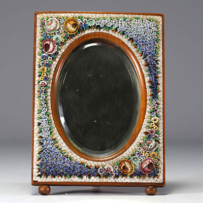 Small mirror in marquetry of micro mosaics on wood.