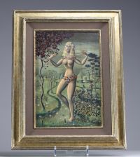 Albert REISS (1909-1989) ‘Hermaphrodite’ Oil on panel, signed and titled on the back, circa 1965.