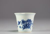 China - White-blue porcelain cup decorated with a rooster and hens.