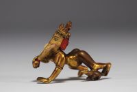 Chine -Tibet - Petite divinité en bronze polychrome.