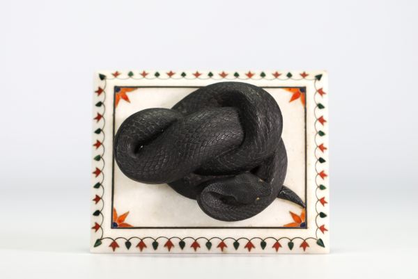 Japan - Snake, bronze sculpture on polychrome marble base, 19th century.