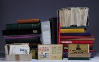 Set of various albums of stamps, banknotes (China, Brazil) and documents from China and around the world.