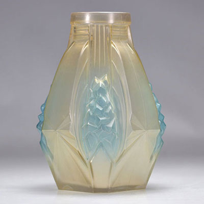 Muller Frères Lunéville Art Deco vase stylized patterns blue