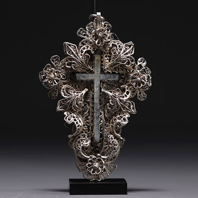 Rare filigree silver Christ on the cross, Russia, 18th century.
