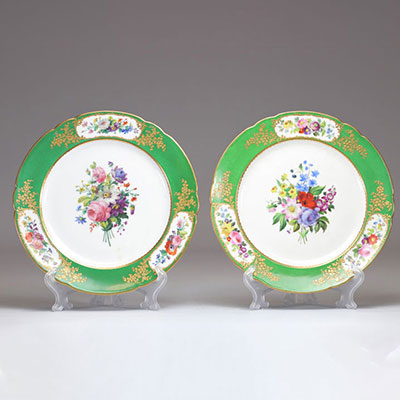 Sèvres Paris pair of plates decorated with bouquets of flowers