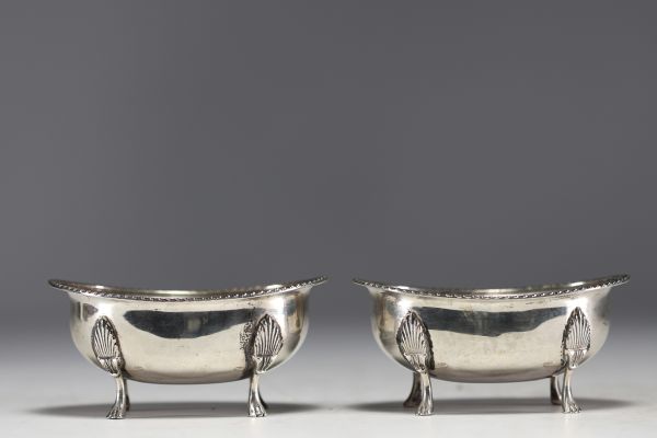 Pair of R Miracoli & F. Milano solid silver salerios, hallmarked 800.