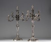 Imposing pair of Louis XVI candelabra with seven luminous points in solid silver, lion and 800 hallmarks.
