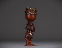 Chokwe tobacco mortar in carved wood with brass nails, early 20th century.