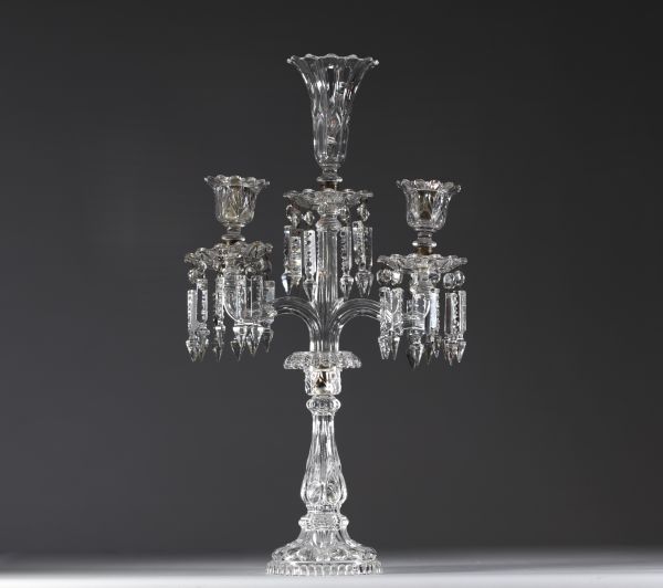 Val Saint Lambert - Candelabra with pendants, foot decorated with hearts.