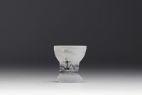 DAUM Nancy - Miniature vase in frosted acid-etched glass with mill and boat design.