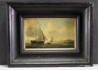 Nicholaas RIEGEN (1827-1889) ‘Towards the harbour’ Oil on panel, signed.